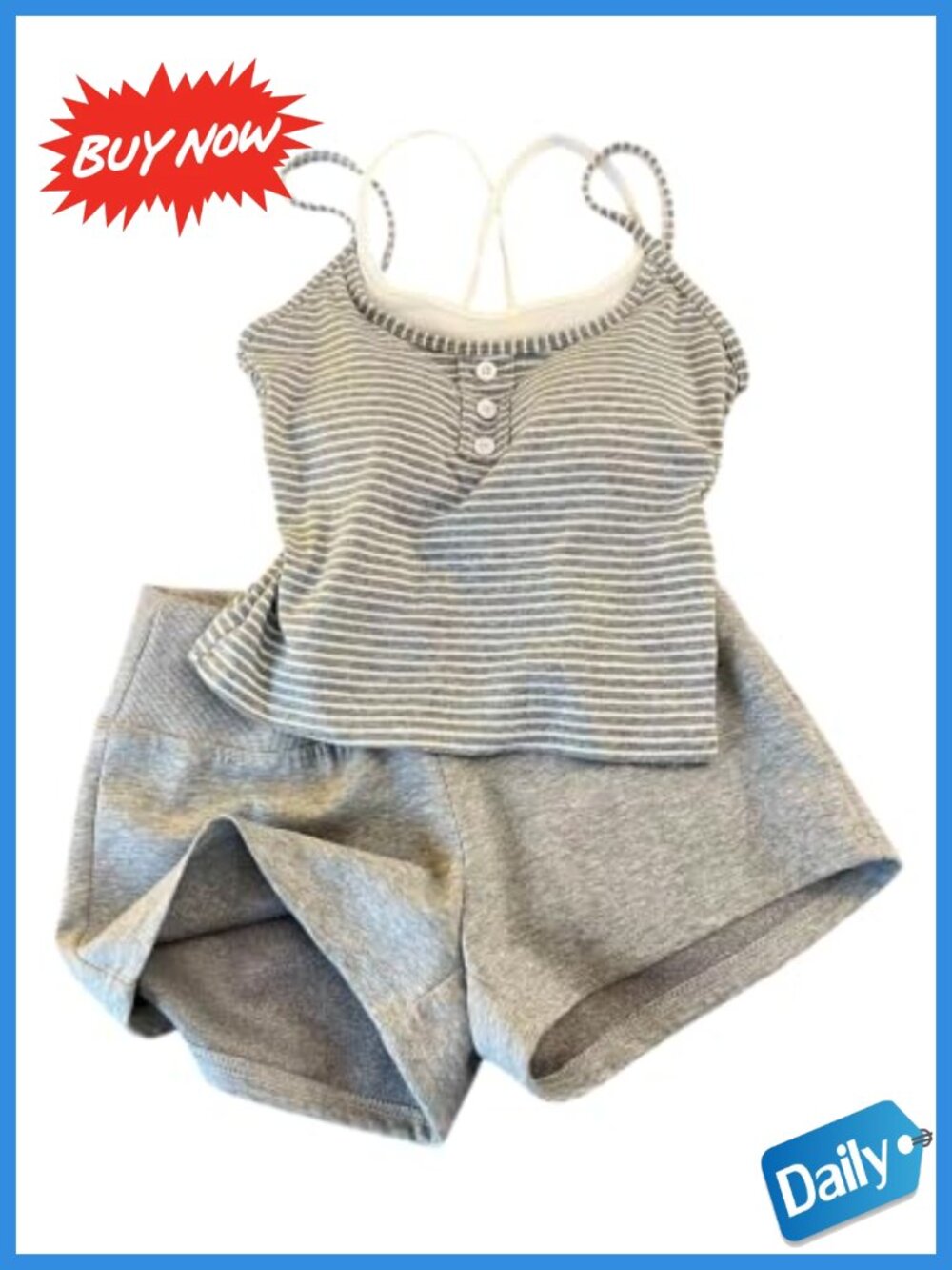 Sleeveless Striped 2-Piece Short Set High Stretch Lounge Casual